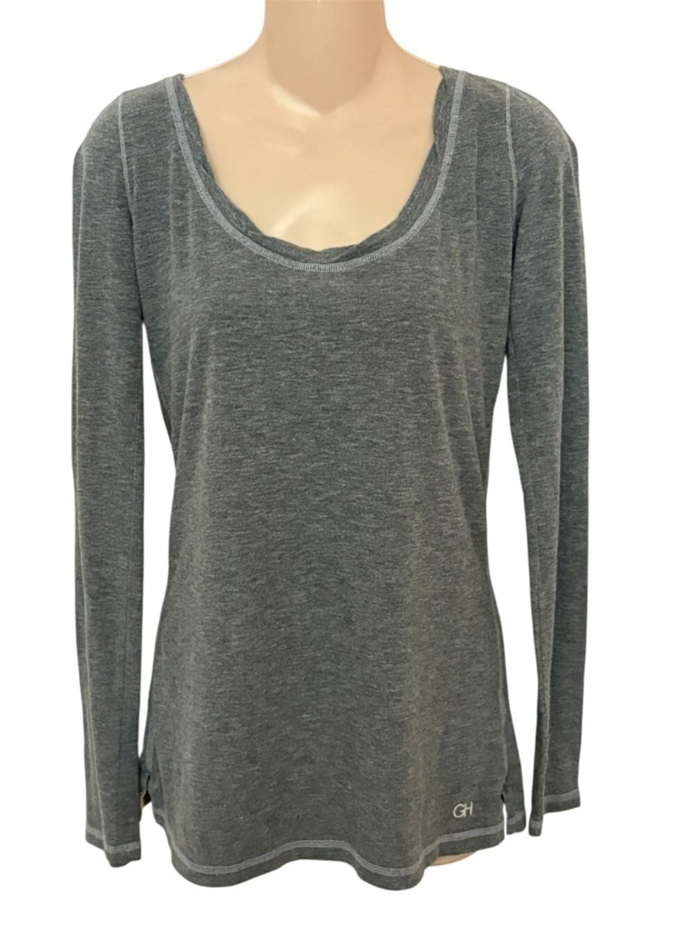 Gilly Hicks Sydney Grey Long-Sleeve Scoop Neck Top Women's Medium Cotton Blend